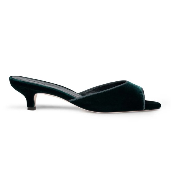 Doen Callie Velvet Peep Toe Mule Kitten Heels Shoes Evergreen Green - Picture 10 of 12